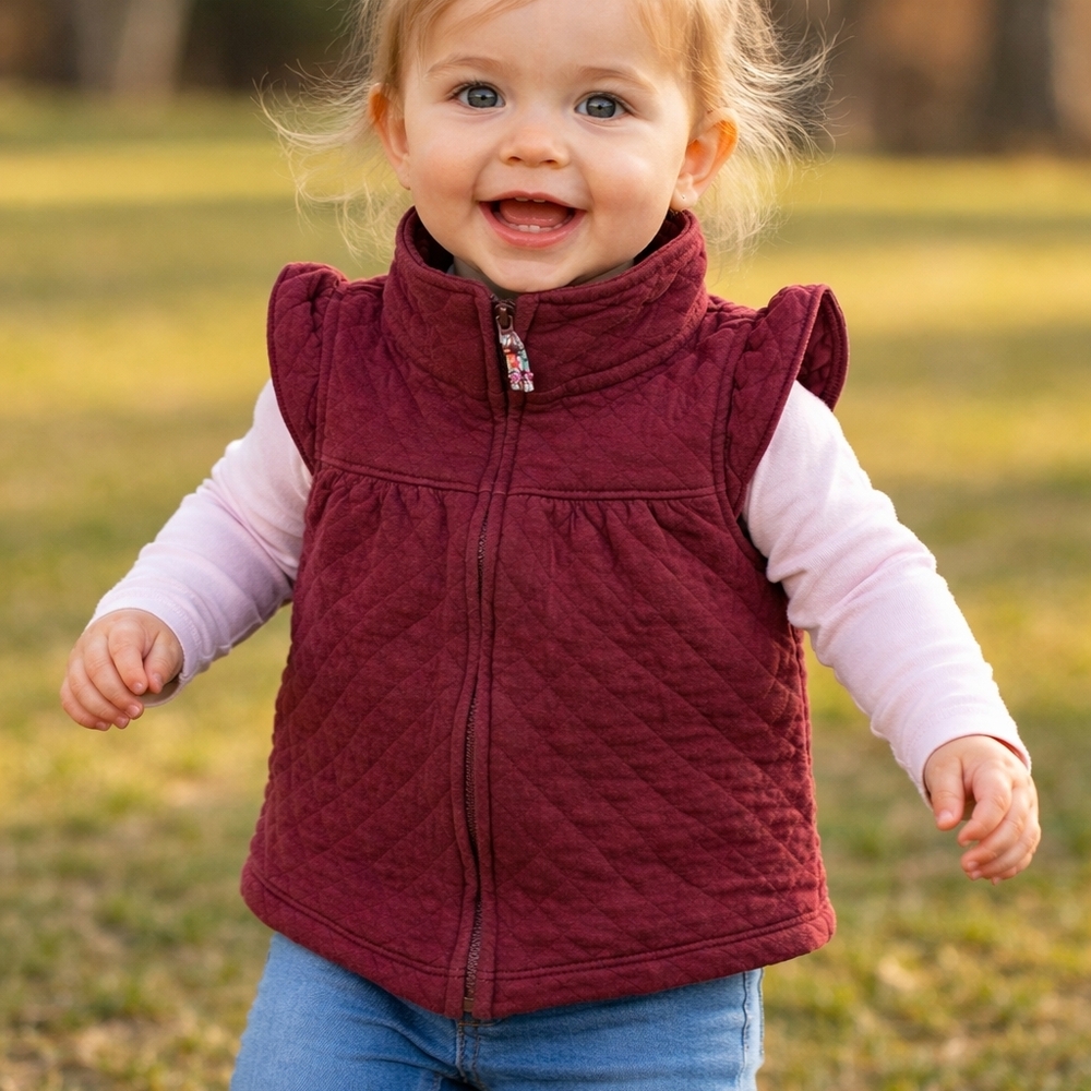 Carter’s Baby Quilted Vest Burgundy 18 Months Zip Front